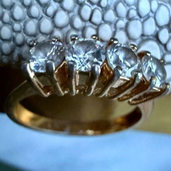 Gold-Tone Five-Stone Ring with Round Clear Crystals – Size 6 - Picture 7 of 17